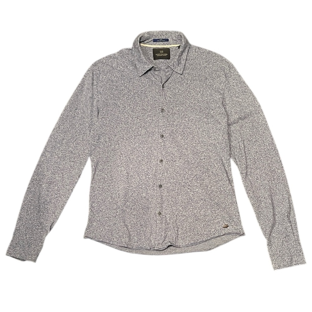 Scotch & Soda Men’s Long Sleeve Button Fitted Shirt Heathered Blue Size Medium